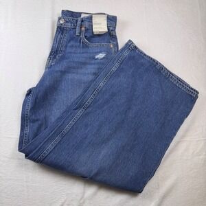 GAP Women's Baggy Mid Rise Jeans Size 27 Wide Leg Distressed Medium Wash NWT